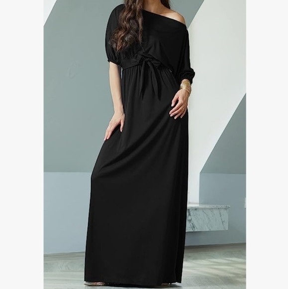 KOH KOHLong  One Shoulder Flowy 3/4  Sleeve Maxi Dress in Black Size M - Picture 2 of 14